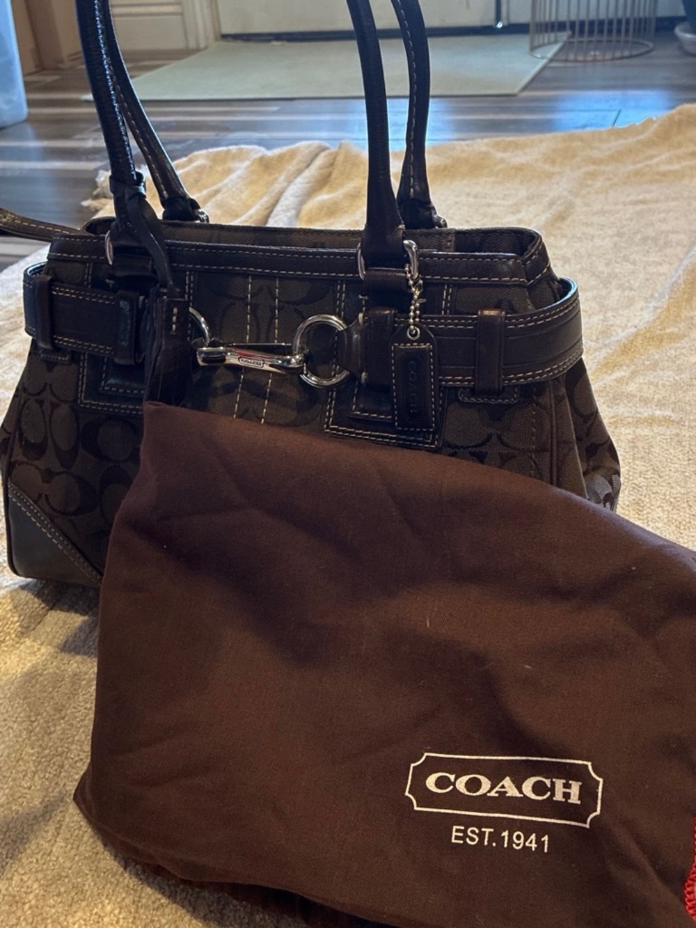 Vintage COACH Brown Signature Canvas Satchel tote bag Bag
